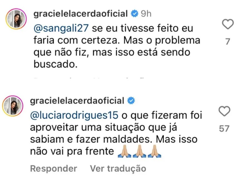 Graciele Lacerda nega ataques à família Camargo em perfil falso